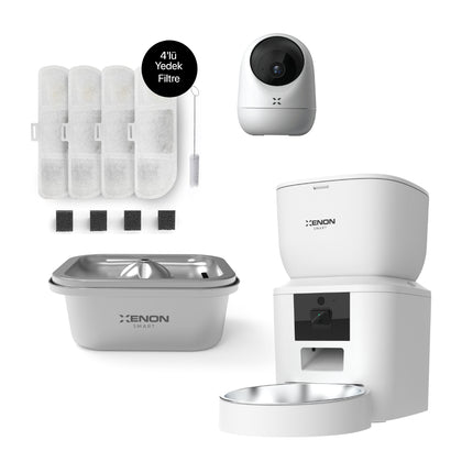 Akıllı Mama Kabı, Çelik Su Pınarı, Yedek Filtre ve Kamera