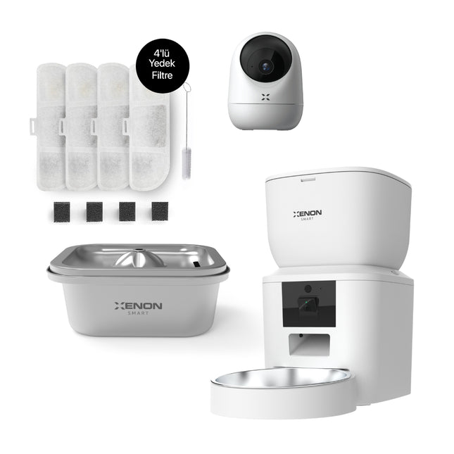 Akıllı Mama Kabı, Çelik Su Pınarı, Yedek Filtre ve Kamera