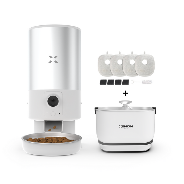 Akıllı Çelik Mama Kabı, Otomatik Bataryalı Su Pınarı ve Yedek Filtre 3'lü Pet Seti