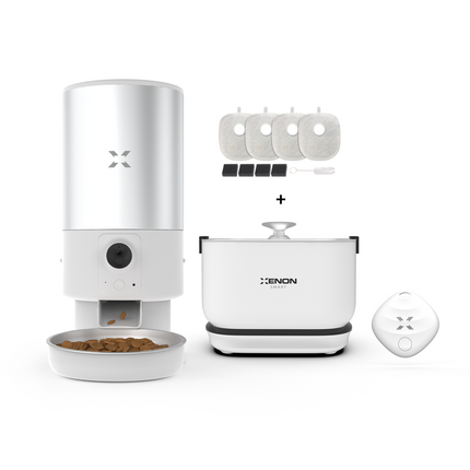 Akıllı Çelik Mama Kabı, Smart tag, Bataryalı Su Pınarı ve Filtre Seti Beyaz