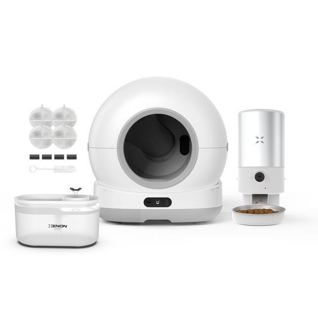 Akıllı Kameralı Kedi Tuvaleti, Çelik Mama Kabı ve Su Pınarı 4'lü Pet Ürünleri Seti