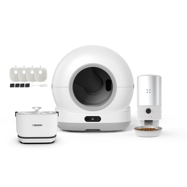 Akıllı Kameralı Kedi Tuvaleti, Çelik Mama Kabı ve Otomatik Su Pınarı 4'lü Pet Ürünleri Seti