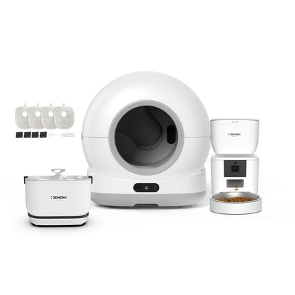 Akıllı Kameralı Kedi Tuvaleti, Beyaz Mama Kabı ve Otomatik Su Pınarı 4'lü Pet Ürünleri Seti