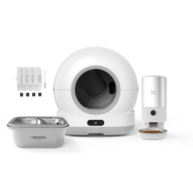 Akıllı Kameralı Kedi Tuvaleti, Çelik Mama Kabı ve Çelik Su Pınarı 4'lü Pet Ürünleri Seti