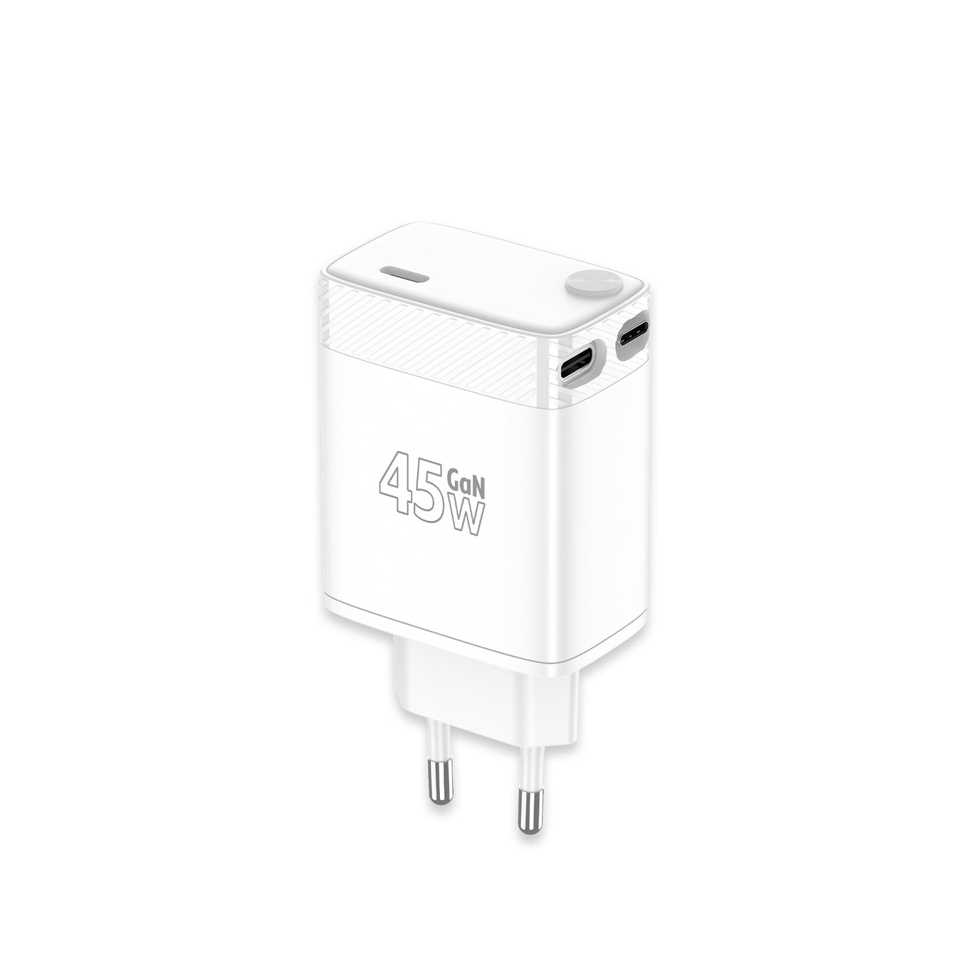 Volty Hızlı Şarj Adaptörü | 45W PD GaN, Geri Çekilebilir USB-C Kablolu, 2 Port, Laptop Uyumlu (V0102023)