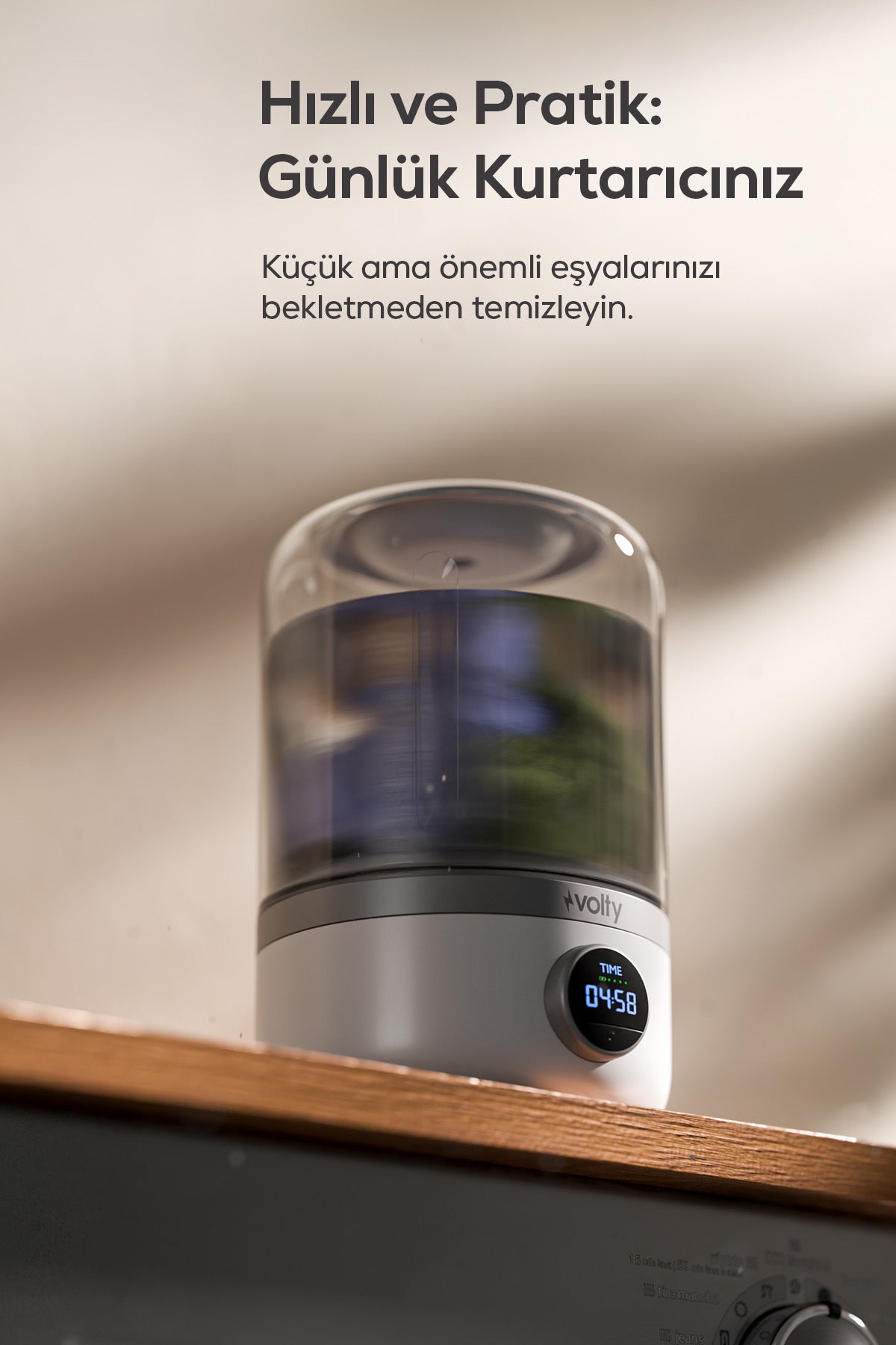 Volty Mini Çamaşır Makinesi Şarjlı Taşınabilir 4000mAh, 1.2L, LED Ekran