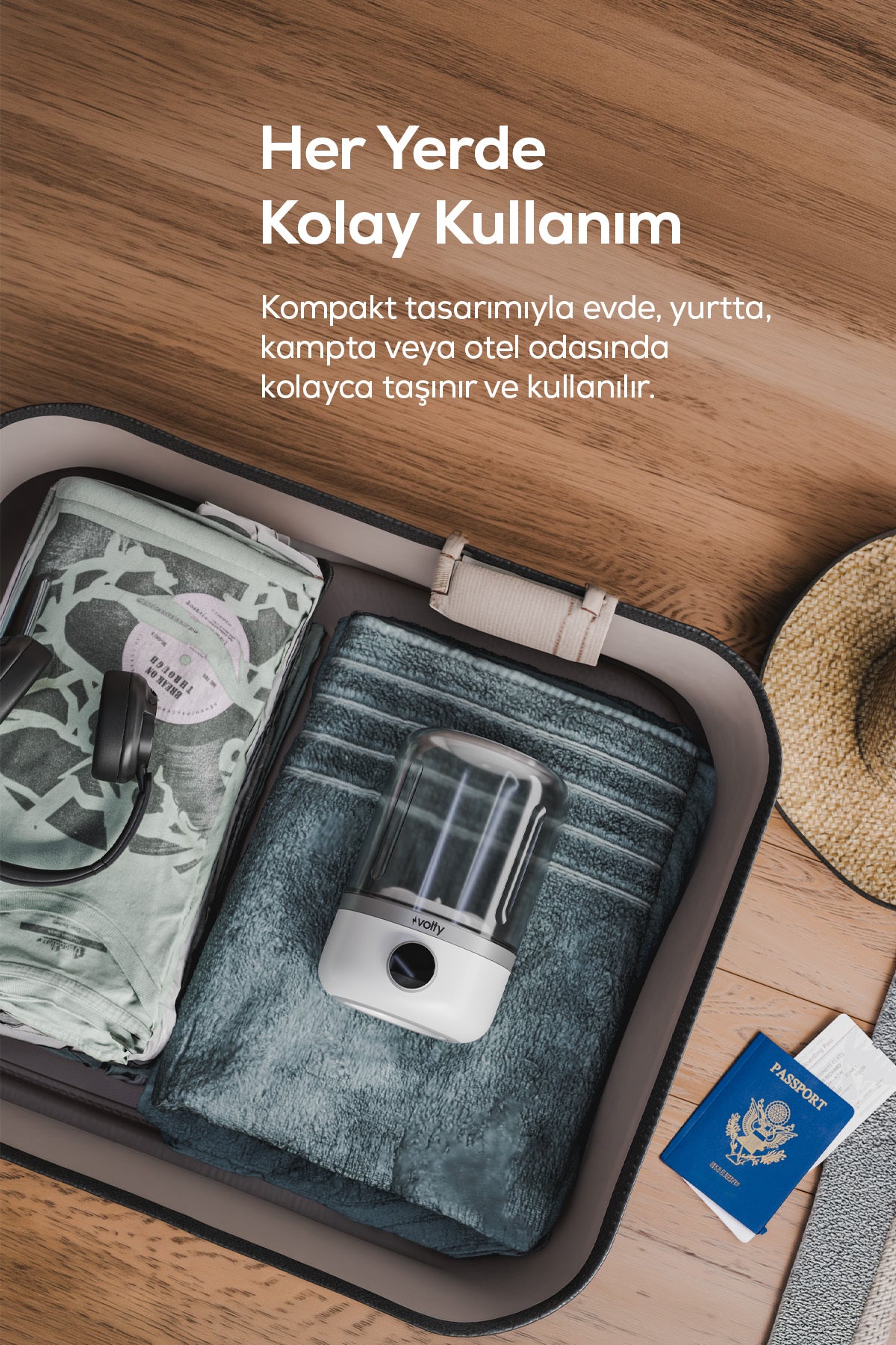 Volty Mini Çamaşır Makinesi Şarjlı Taşınabilir 4000mAh, 1.2L, LED Ekran