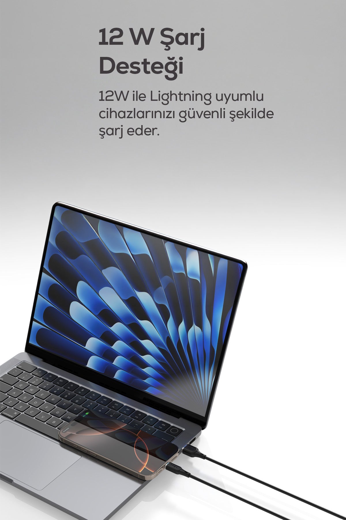 Volty USB-A to Lightning Hızlı Şarj Kablosu 12W 2.4A, 480Mbps, 1.2m - Siyah