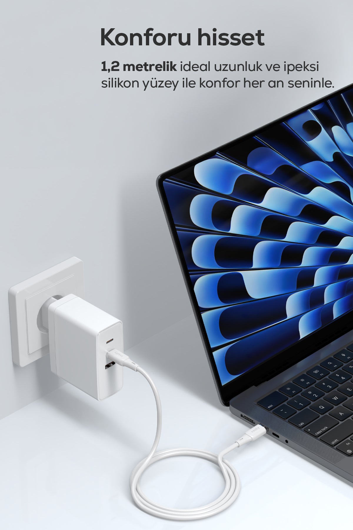 Volty Type-C to Type-C Hızlı Şarj Kablosu 60W PD, 480Mbps, 1.2m - Beyaz