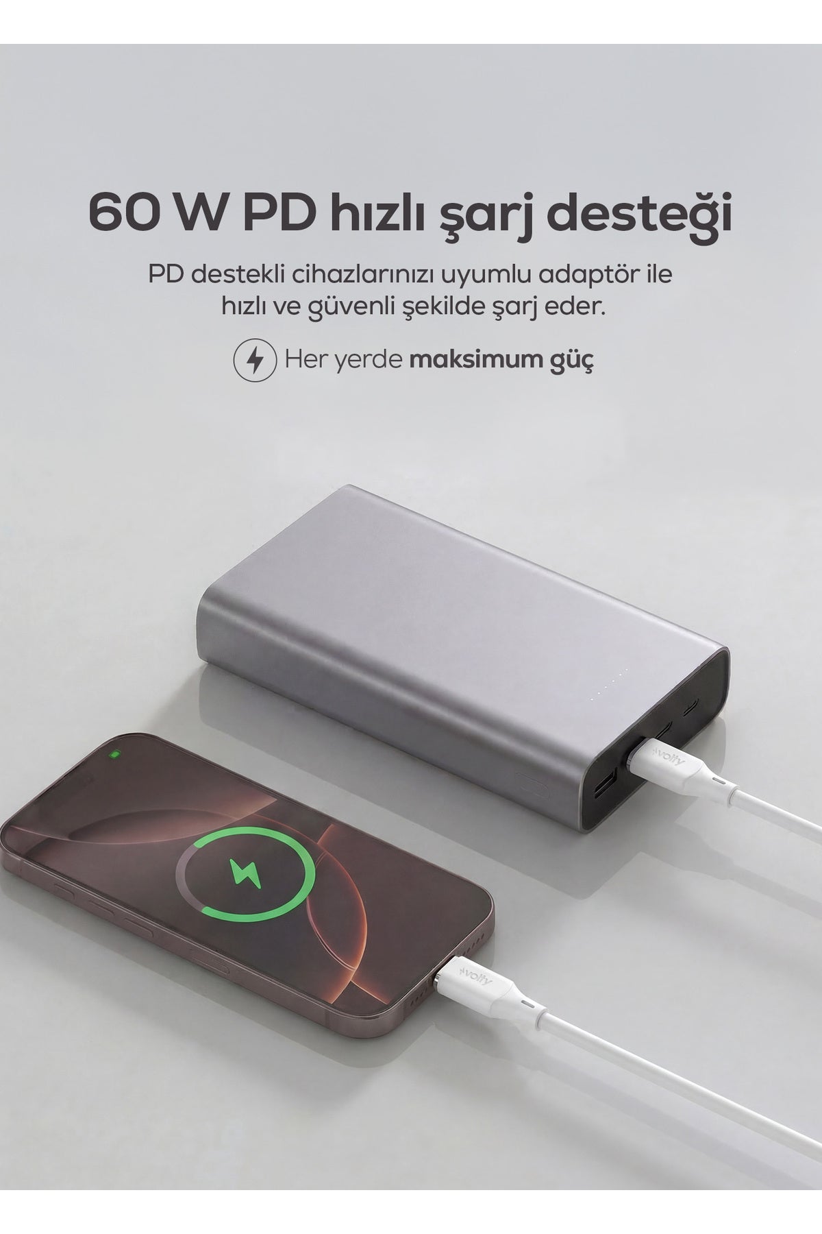 Volty Type-C to Type-C Hızlı Şarj Kablosu 60W PD, 480Mbps, 1.2m - Beyaz