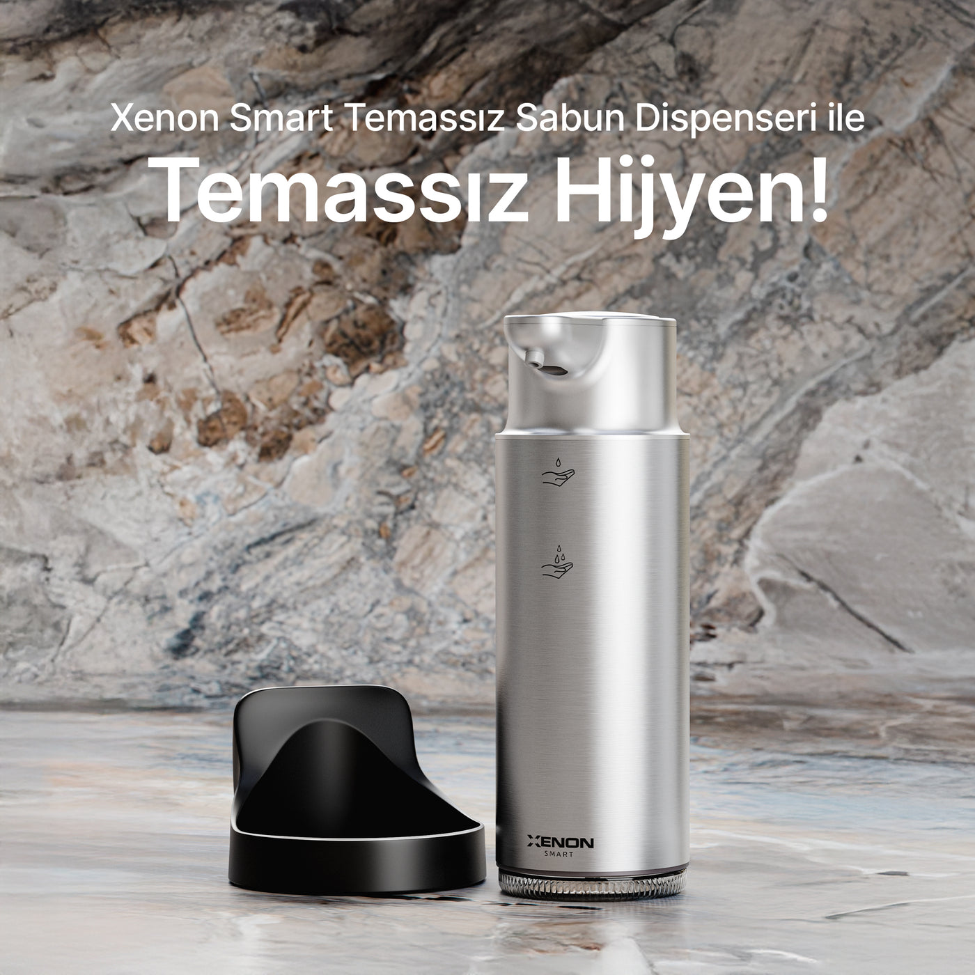 Xenon Smart Sensörlü Sıvı Sabunluk | 1500mAh, Type-C Şarjlı, Paslanmaz Çelik, 300ml, 2 Kademeli (Gümüş-X6840)