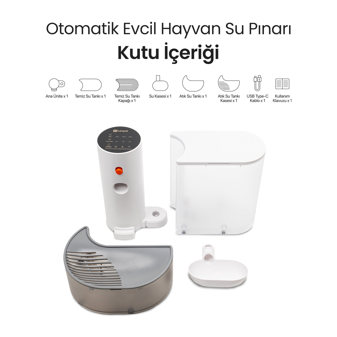 Hubspet Kedi Su Pınarı | Otomatik, Şarjlı, 3L, 180 Gün Pil Ömrü, Kablosuz, Akıllı Su Sebili (H310)