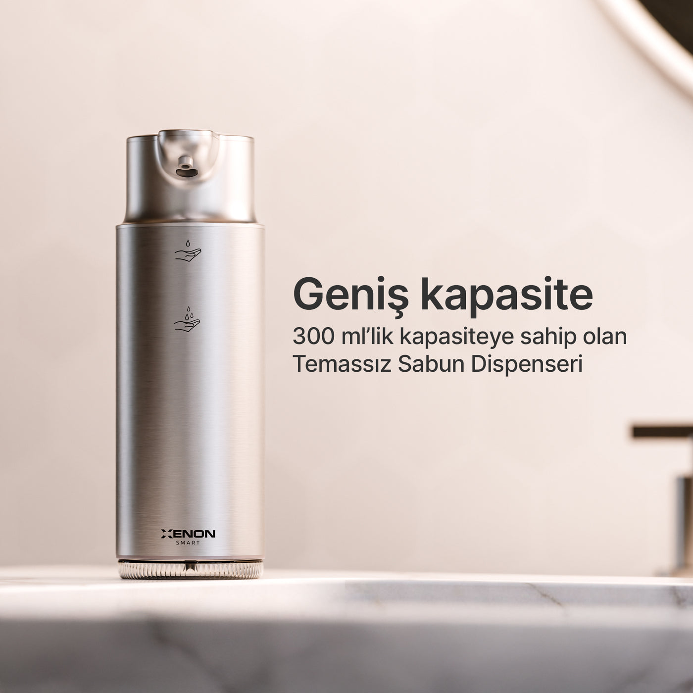 Xenon Smart Sensörlü Sıvı Sabunluk | 1500mAh, Type-C Şarjlı, Paslanmaz Çelik, 300ml, 2 Kademeli (Gümüş-X6840)