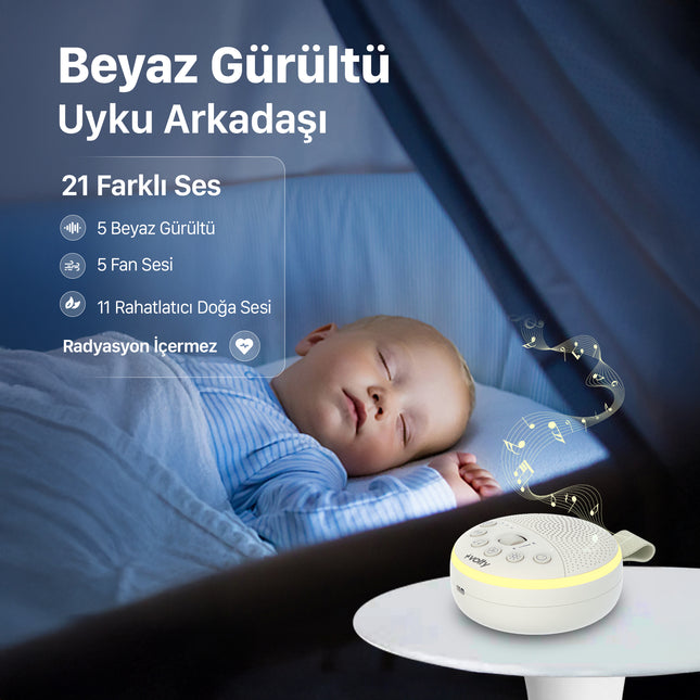 Volty Bebek Uyku Arkadaşı | 21 Sesli Beyaz Gürültü Makinesi, Gece Lambalı, Çocuk Kilitli, (V0501001)