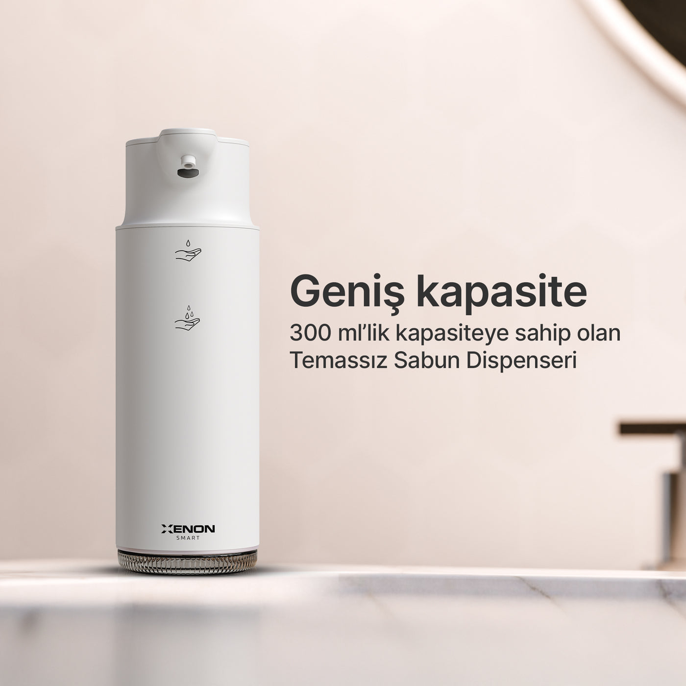 Xenon Smart Sensörlü Sıvı Sabunluk | 1500mAh, Type-C Şarjlı, Paslanmaz Çelik, 300ml, 2 Kademeli (Gümüş-X6840)