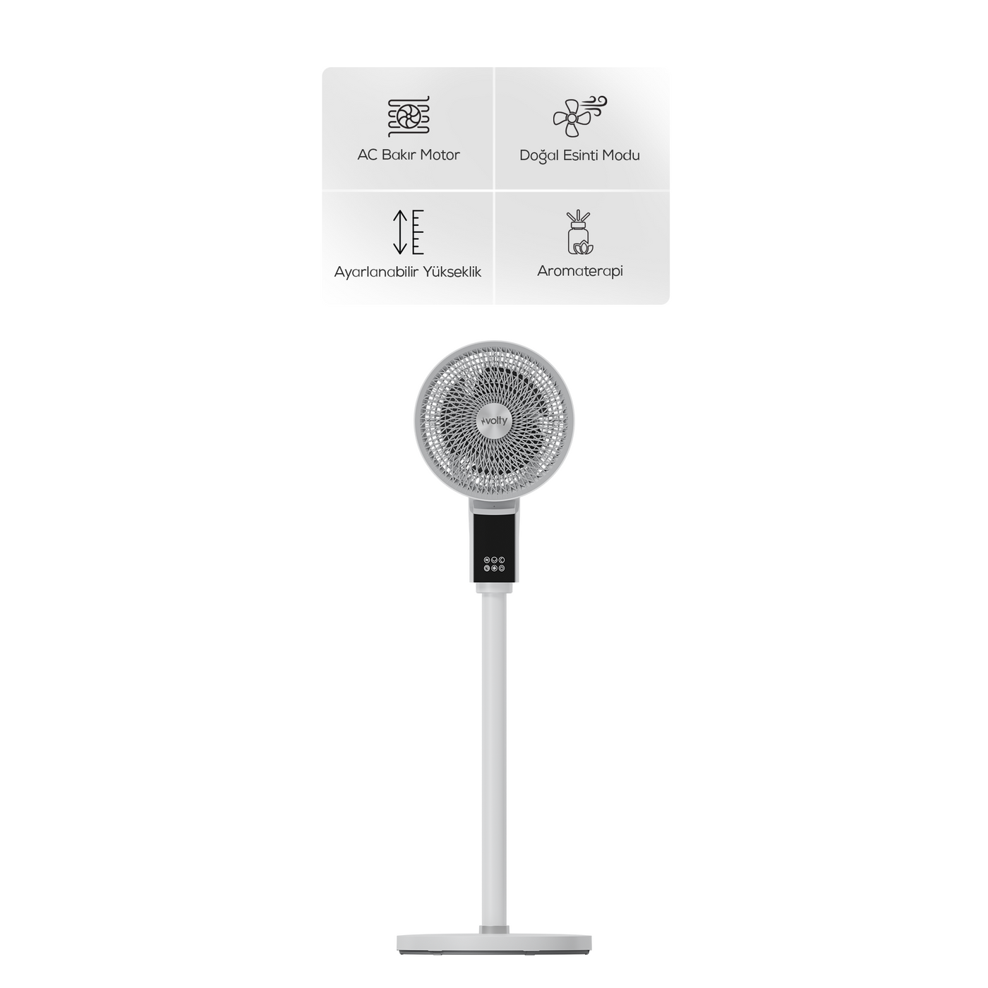 Volty Ayaklı Vantilatör | 45W, 3D Salınımlı, Aromaterapi, Kumandalı, Boy Ayarlı (V0402103)