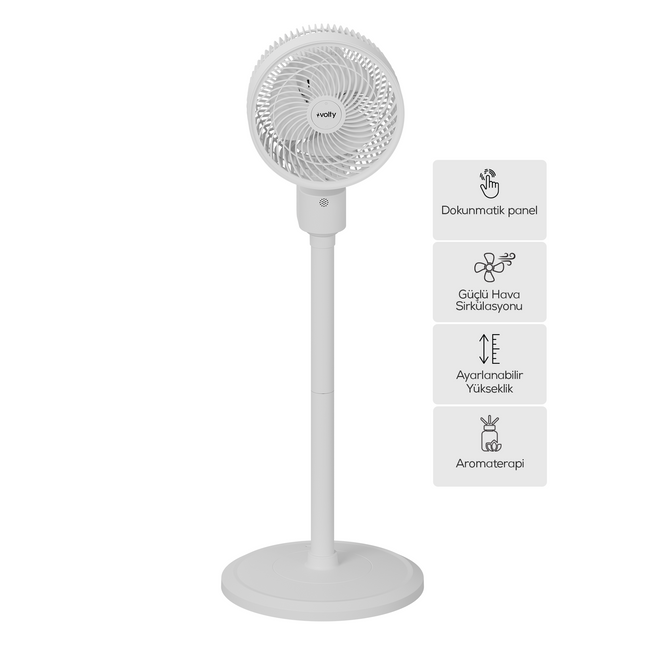 Volty Ayaklı Vantilatör | 3D Salınımlı, Kumandalı, Aromaterapi, Ultra Sessiz, 7s Zamanlı (V0402101)