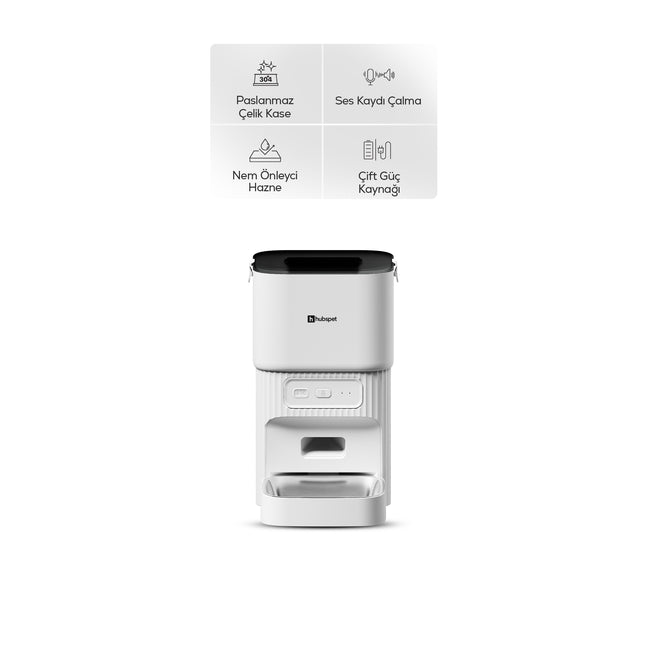 Hubspet Otomatik Mama Kabı | WiFi Uygulama Kontrollü, 4L Paslanmaz Çelik Kase, Ses Kayıtlı (H500)