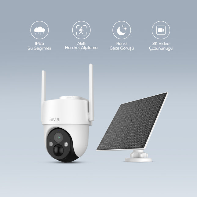 Meari N2 3MP Akıllı Dış Mekan Wi-Fi Kamera 5W Solar Panel Pan/Tilt IP65