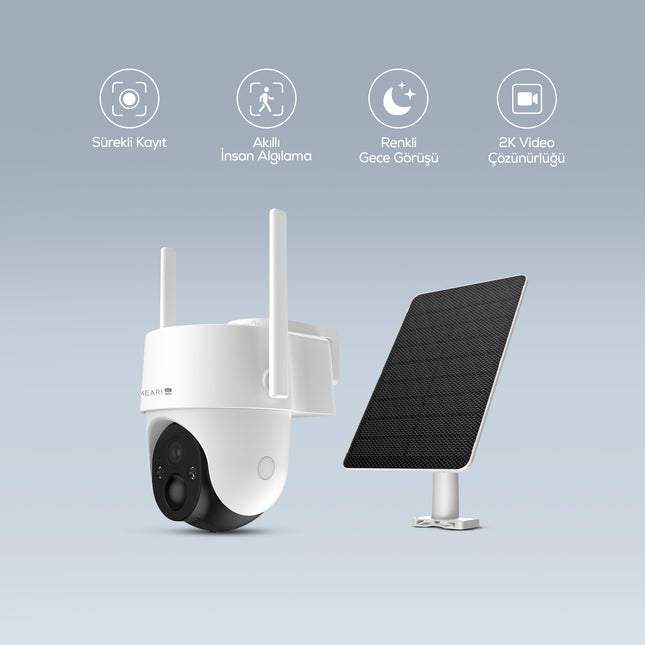 Meari V1 3MP Akıllı 4G Dış Mekan Güvenlik Kamerası 8W Solar Panel IP65