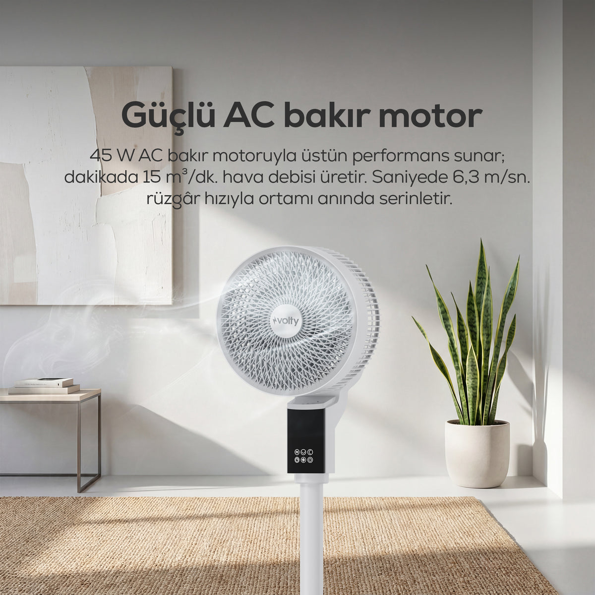Volty Ayaklı Vantilatör | 45W, 3D Salınımlı, Aromaterapi, Kumandalı, Boy Ayarlı (V0402103)