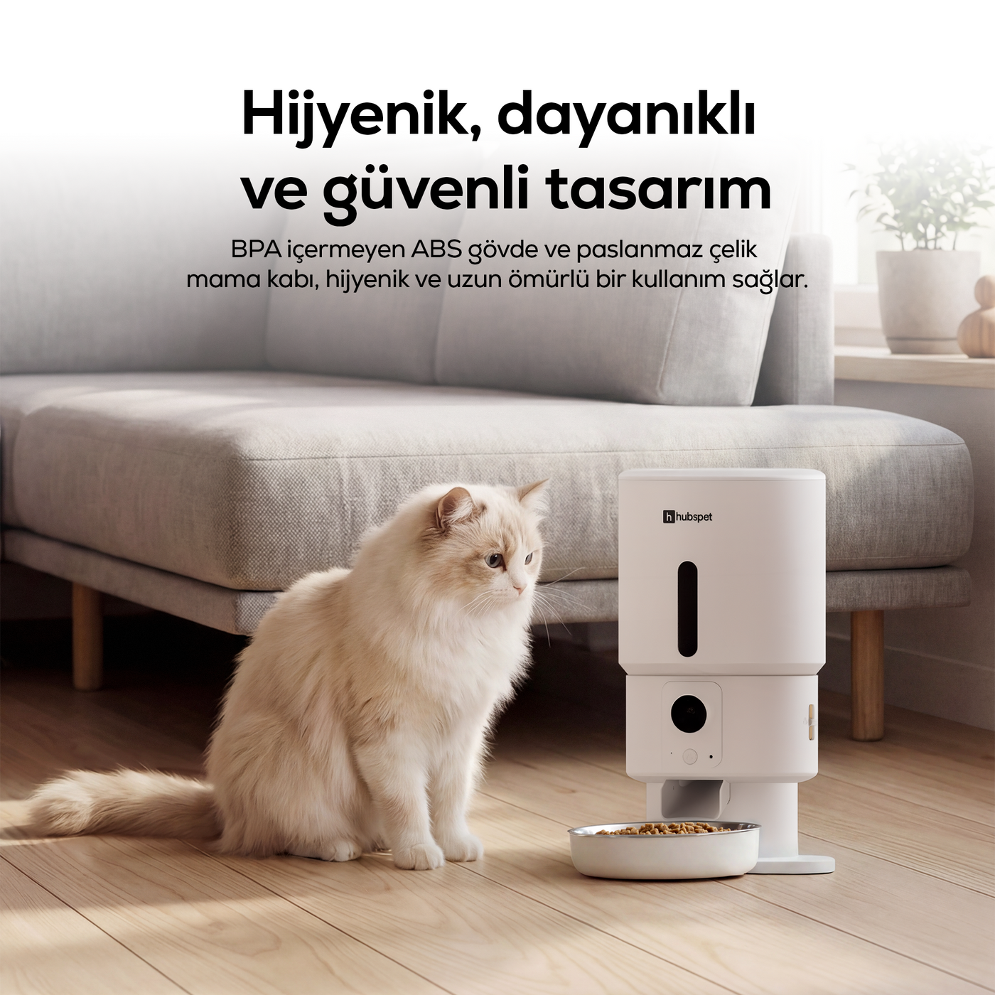 Hubspet Akıllı Mama Kabı (Kameralı) | 1080p, 5L, Mobil Kontrol, Çelik Kase, Çift Yönlü Ses (H503)