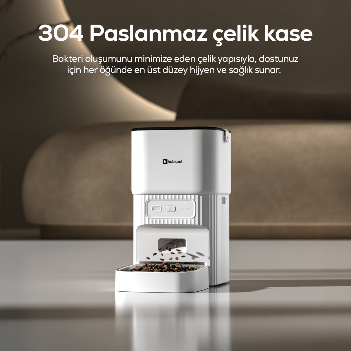 Hubspet Otomatik Mama Kabı | WiFi Uygulama Kontrollü, 4L Paslanmaz Çelik Kase, Ses Kayıtlı (H500)