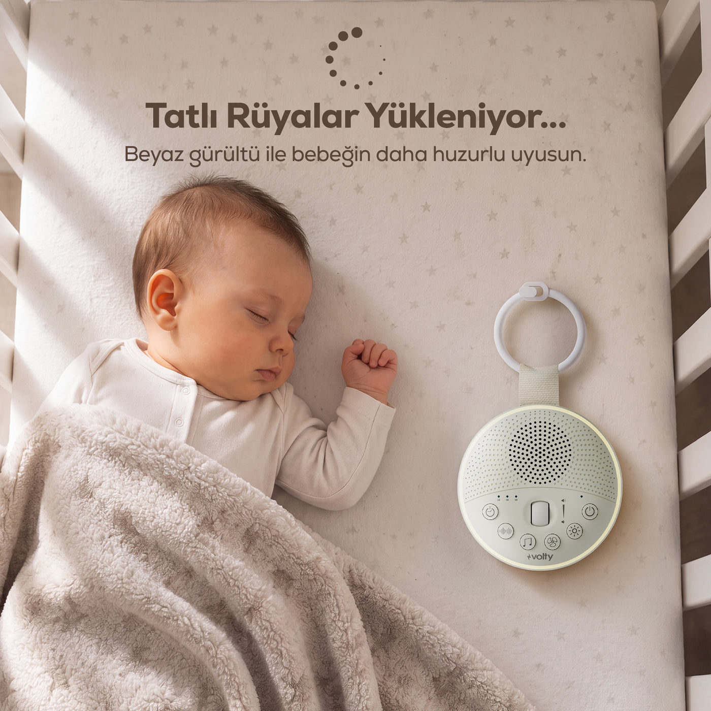 Volty Bebek Uyku Arkadaşı | 21 Sesli Beyaz Gürültü Makinesi, Gece Lambalı, Çocuk Kilitli, (V0501001)