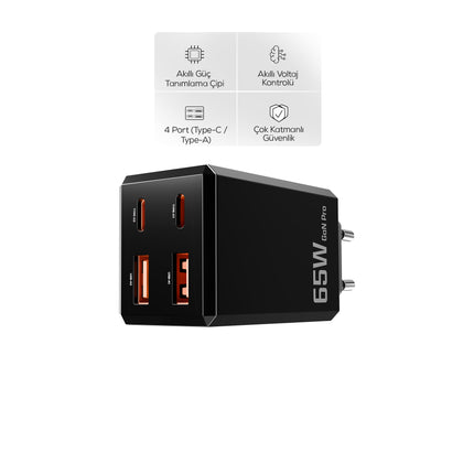 Xenon Smart Hızlı Şarj Adaptörü 65W GaN + Type-C Kablo 100W PD | 4 Port, iPhone & Samsung Uyumlu (X6425)