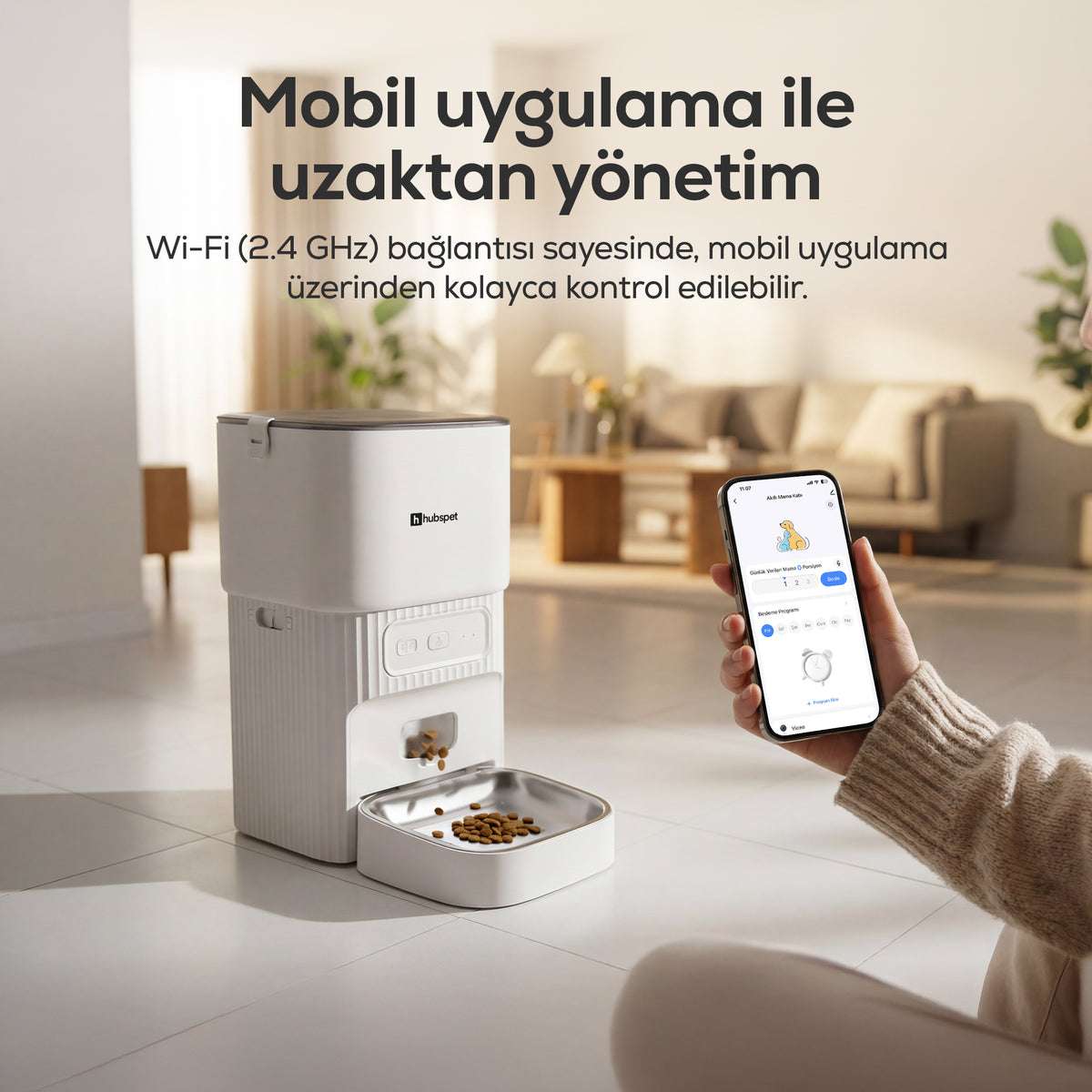 Hubspet Otomatik Mama Kabı | WiFi Uygulama Kontrollü, 4L Paslanmaz Çelik Kase, Ses Kayıtlı (H500)