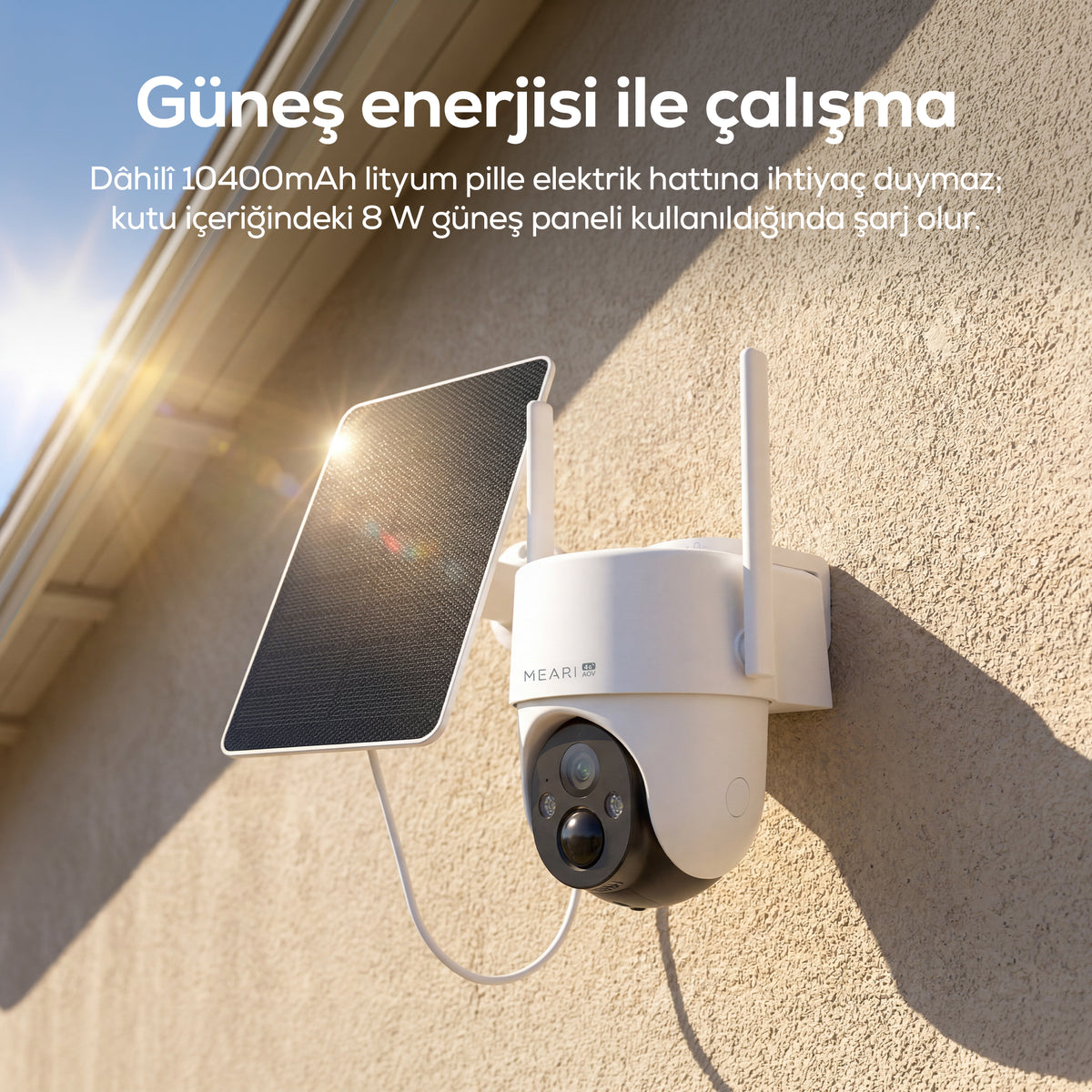 Meari V1 3MP Akıllı 4G Dış Mekan Güvenlik Kamerası 8W Solar Panel IP65