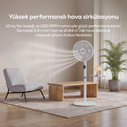 Volty Ayaklı Vantilatör | 23W, 24 Kademe, Kumandalı, Otomatik Salınım, Boy Ayarlı (V0402102)