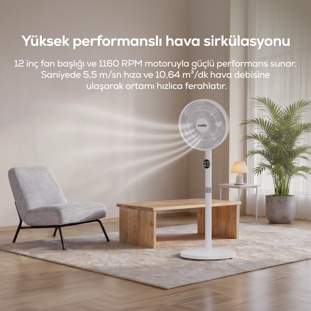 Volty Ayaklı Vantilatör | 23W, 24 Kademe, Kumandalı, Otomatik Salınım, Boy Ayarlı (V0402102)