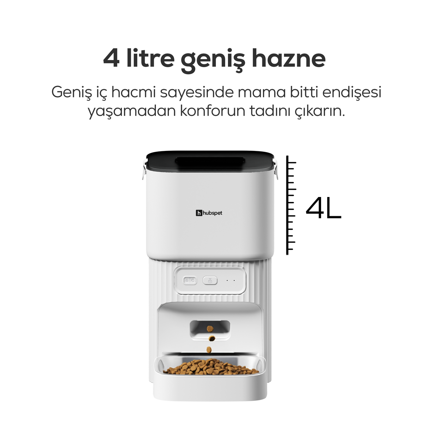 Hubspet Otomatik Mama Kabı | WiFi Uygulama Kontrollü, 4L Paslanmaz Çelik Kase, Ses Kayıtlı (H500)