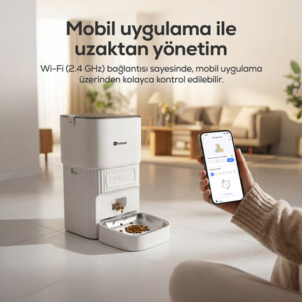 Hubspet Otomatik Mama Kabı | WiFi Uygulama Kontrollü, 4L Paslanmaz Çelik Kase, Ses Kayıtlı (H500)