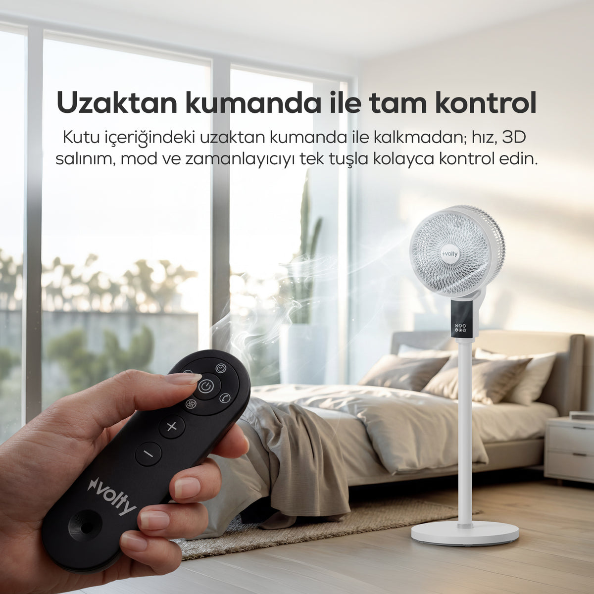 Volty Ayaklı Vantilatör | 45W, 3D Salınımlı, Aromaterapi, Kumandalı, Boy Ayarlı (V0402103)