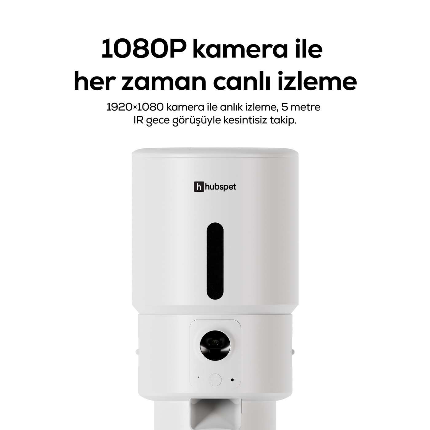 Hubspet Akıllı Mama Kabı (Kameralı) | 1080p, 5L, Mobil Kontrol, Çelik Kase, Çift Yönlü Ses (H503)