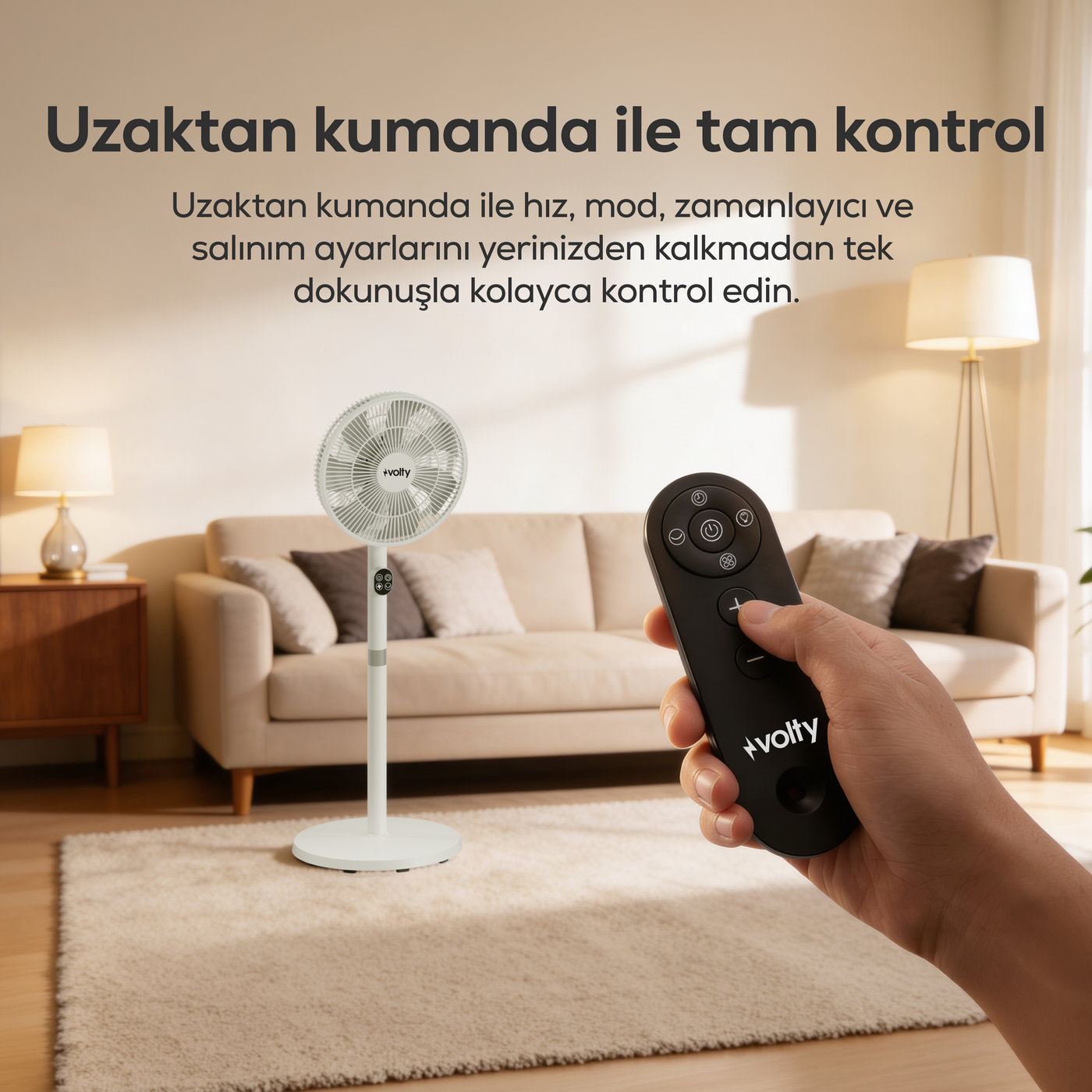 Volty Ayaklı Vantilatör | 23W, 24 Kademe, Kumandalı, Otomatik Salınım, Boy Ayarlı (V0402102)