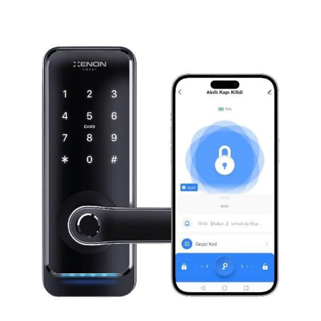 Akıllı Kapı Kilidi Parmak İzi Şifre Girişli Siyah