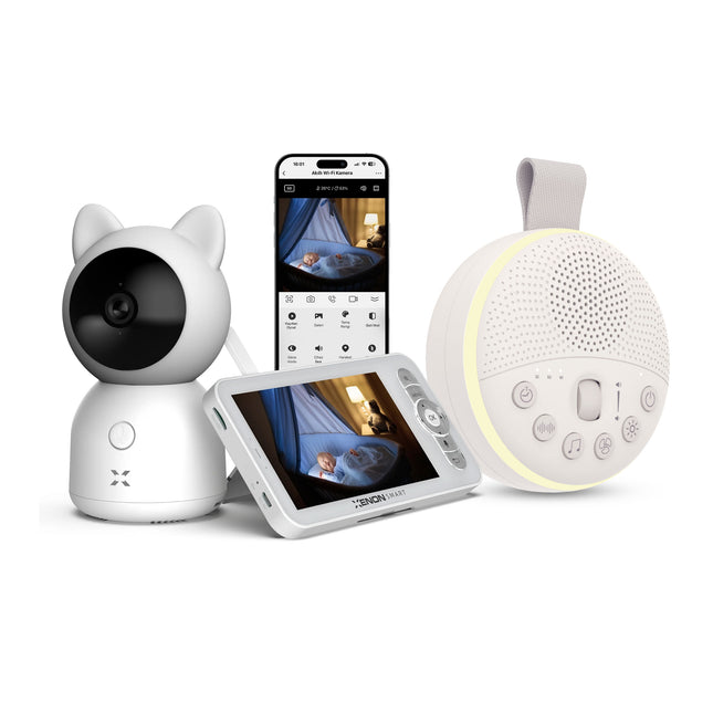 Akıllı Monitörlü Bebek Kamerası ve Beyaz Gürültü Pış Pış Sesi Bebek Uyku Arkadaşı Seti