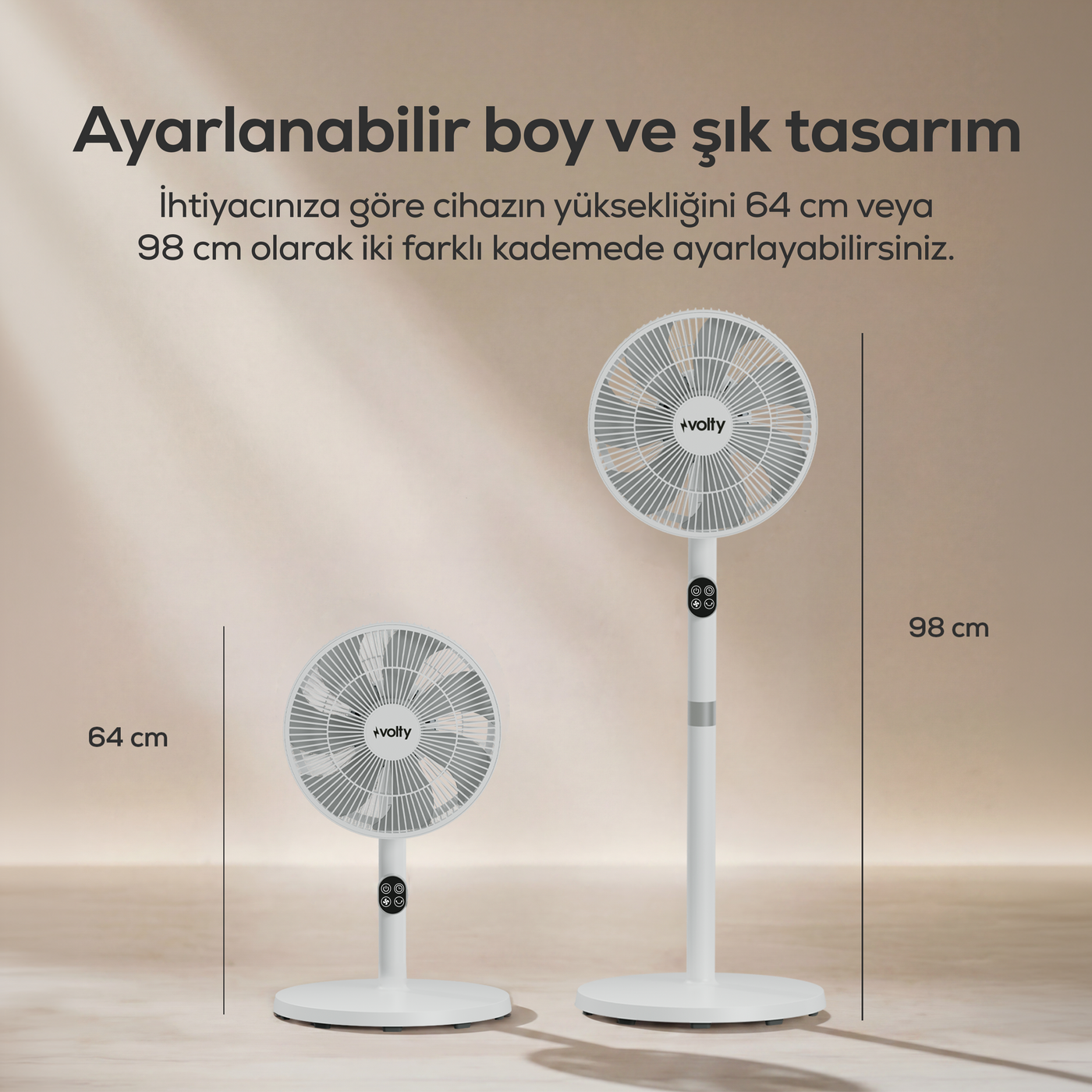 Volty Ayaklı Vantilatör | 23W, 24 Kademe, Kumandalı, Otomatik Salınım, Boy Ayarlı (V0402102)
