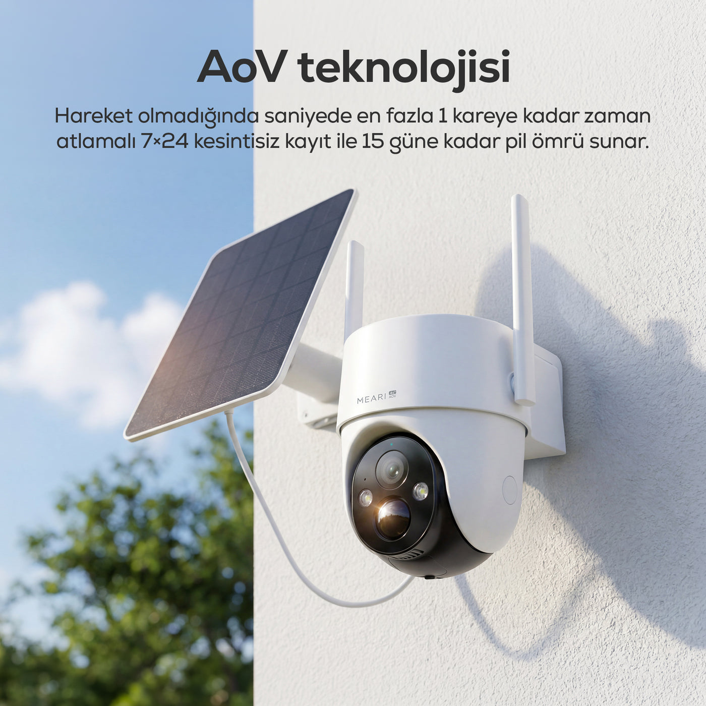 Meari V1 3MP Akıllı 4G Dış Mekan Güvenlik Kamerası 8W Solar Panel IP65
