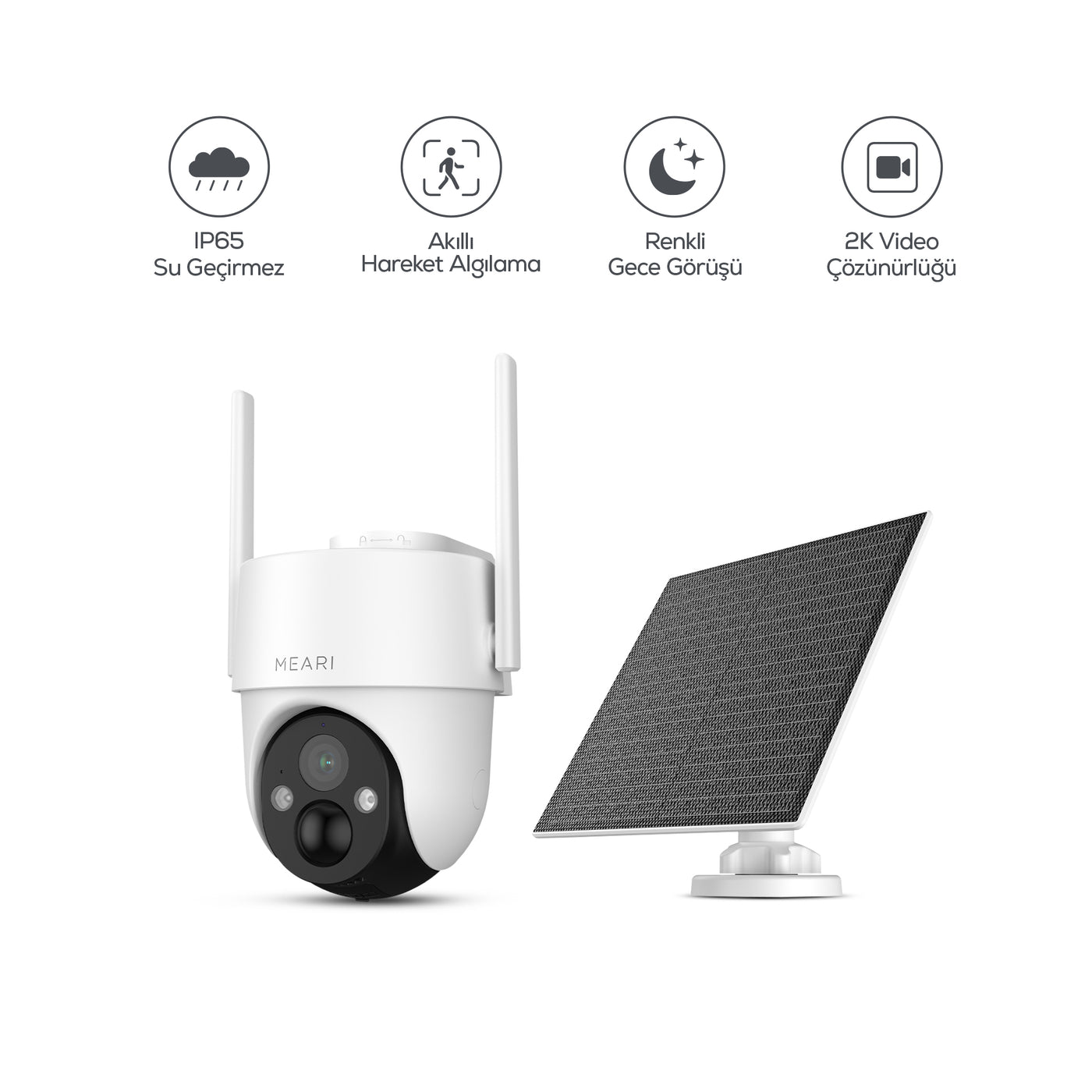 Meari N2 3MP Akıllı Dış Mekan Wi-Fi Kamera 5W Solar Panel Pan/Tilt IP65