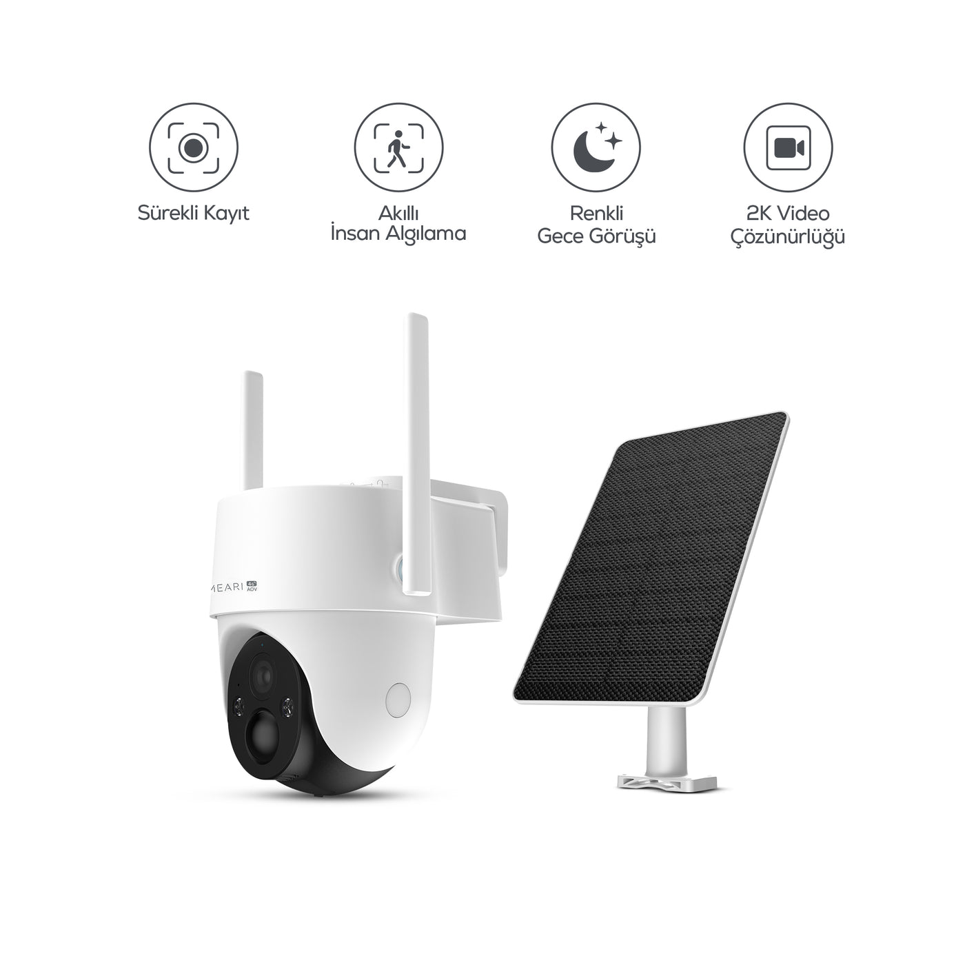 Meari V1 3MP Akıllı 4G Dış Mekan Güvenlik Kamerası 8W Solar Panel IP65