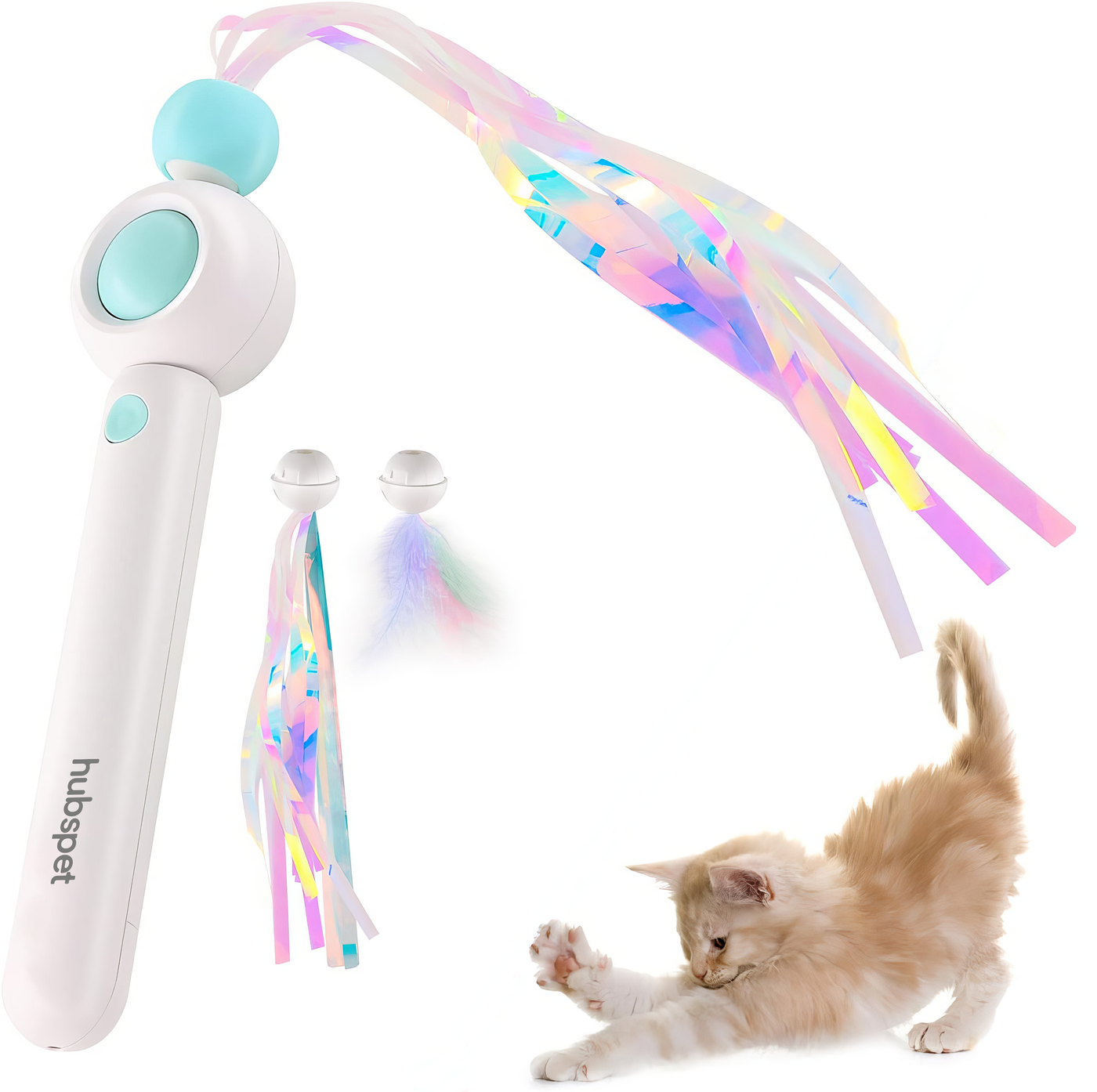 Hubspet Kedi Oyun Oltası | Teleskopik Uzayan Çubuk, 85cm İp, 2 Farklı Yedek Başlıklı Oyuncak (Mavi-H150)