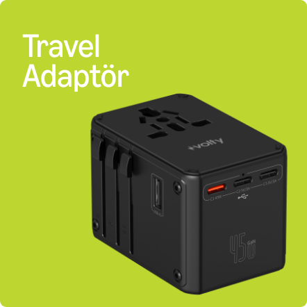 Volty Travel Adaptör, 45W, çok ülkeli seyahat adaptörü