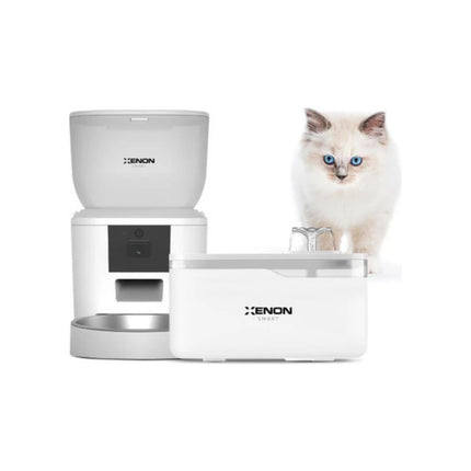 Akıllı Kedi Mama Kabı ve Otomatik Su Pınarı Seti Beyaz