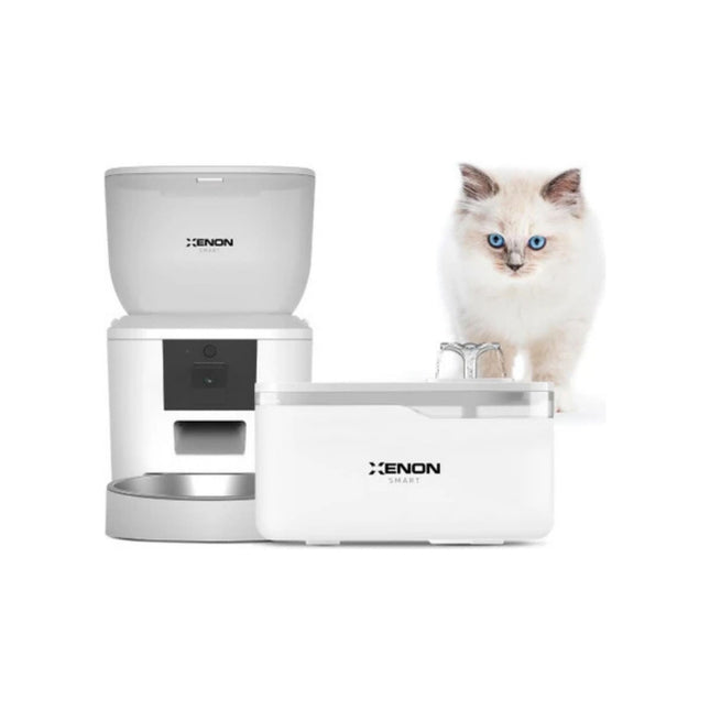 Akıllı Kedi Mama Kabı ve Otomatik Su Pınarı Seti Beyaz