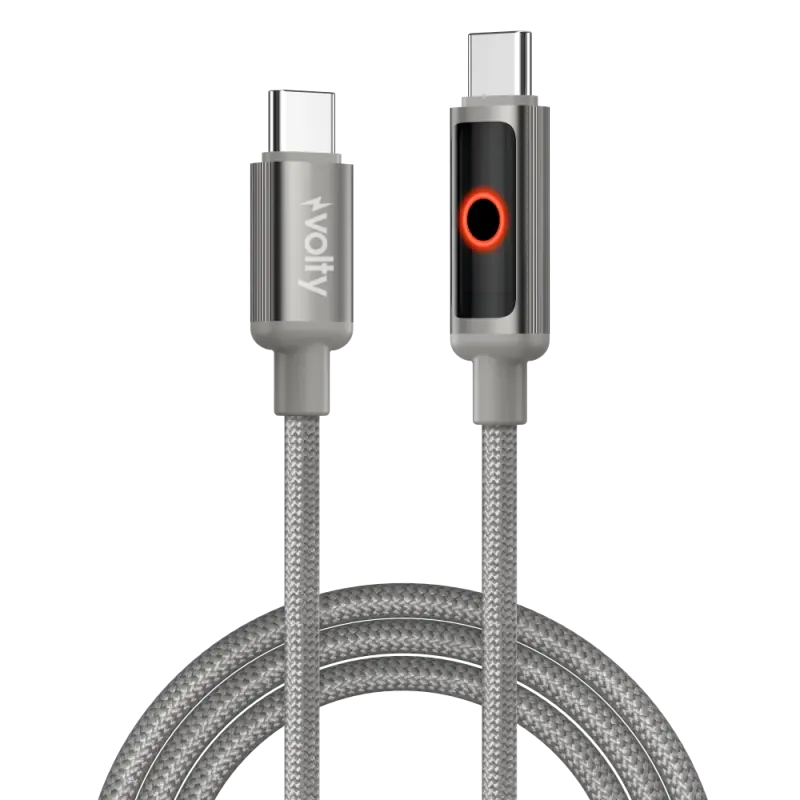Volty Type-C to Type-C Hızlı Şarj Kablosu | 60W PD, 480 Mbps, 1.2m, Led Gösterge, Örgü (Gri-V0201001)