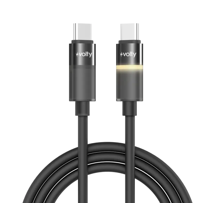 Volty Type-C to Type-C Hızlı Şarj Kablosu | 60W PD, 480 Mbps, 1.2m, Led Gösterge, Örgü (Siyah-V0201002)